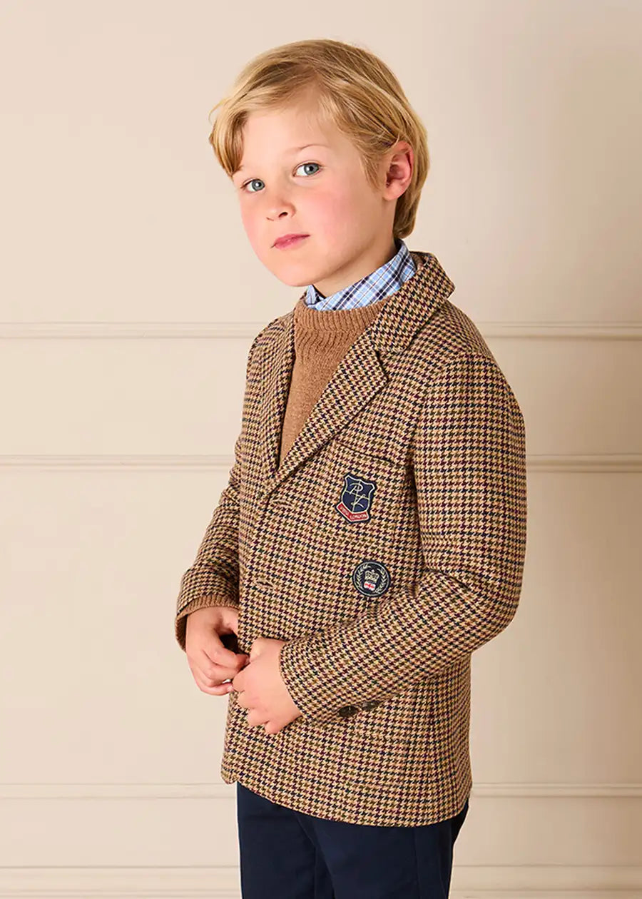 Glenmore Houndstooth Tailored Blazer in Brown (4-10yrs) Coats from Pepa London