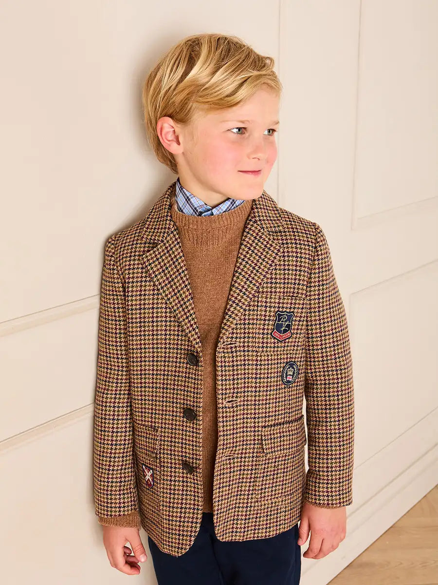 Glenmore Houndstooth Tailored Blazer in Brown (4-10yrs) Coats from Pepa London