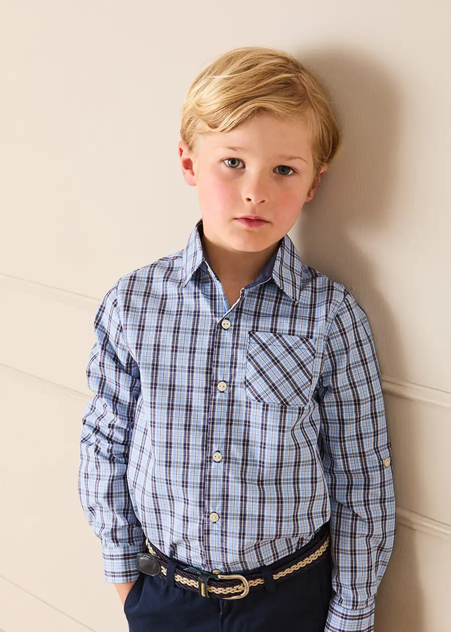 Kingsley Check Oxford Collar Shirt in Blue (2-10yrs) SHIRTS from Pepa London