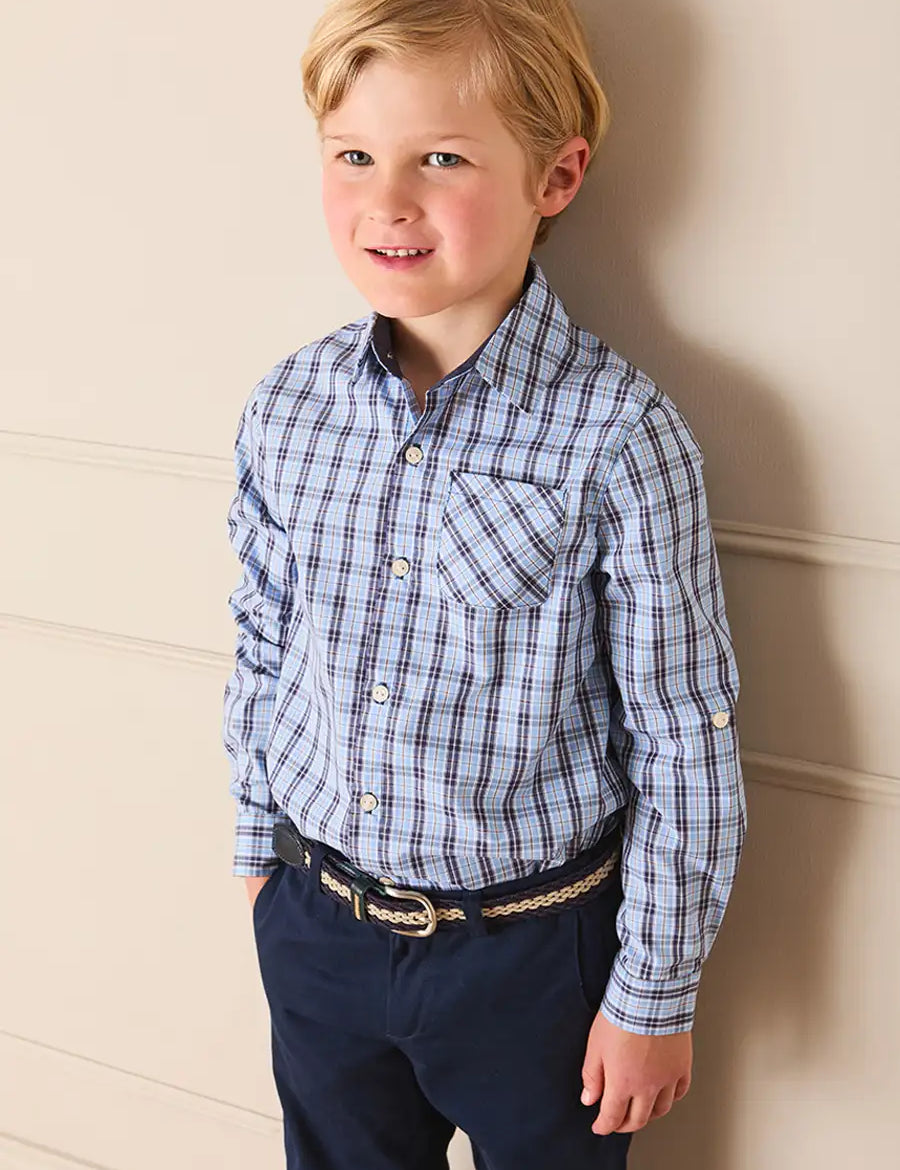 Kingsley Check Oxford Collar Shirt in Blue (2-10yrs) SHIRTS from Pepa London