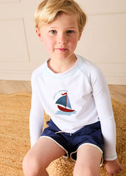 Boat Motif Rashguard in White (2-10yrs) Swimwear from Pepa London