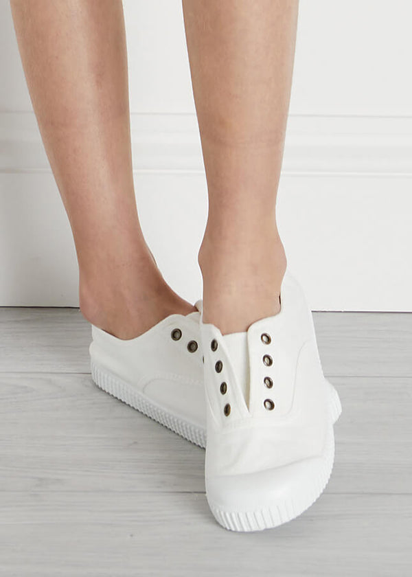 Faux Lace Hole Canvas Plimsolls in White (19-34EU) Shoes  from Pepa London