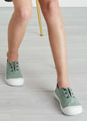 Faux Lace Hole Canvas Plimsolls in Green (24-34EU) Shoes  from Pepa London