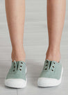 Faux Lace Hole Canvas Plimsolls in Green (24-34EU) Shoes  from Pepa London