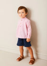 Lawrence Striped Mao Collar Long Sleeve Shirt in Red (18mths-10yrs) SHIRTS from Pepa London