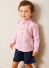 Lawrence Striped Mao Collar Long Sleeve Shirt in Red (18mths-10yrs) SHIRTS from Pepa London