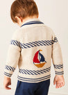 Boat Motif Shawl Neck Nautical Cardigan in Beige (2-10yrs) KNITWEAR from Pepa London