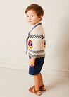 Boat Motif Shawl Neck Nautical Cardigan in Beige (2-10yrs) from Pepa London