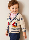 Boat Motif Shawl Neck Nautical Cardigan in Beige (2-10yrs) from Pepa London