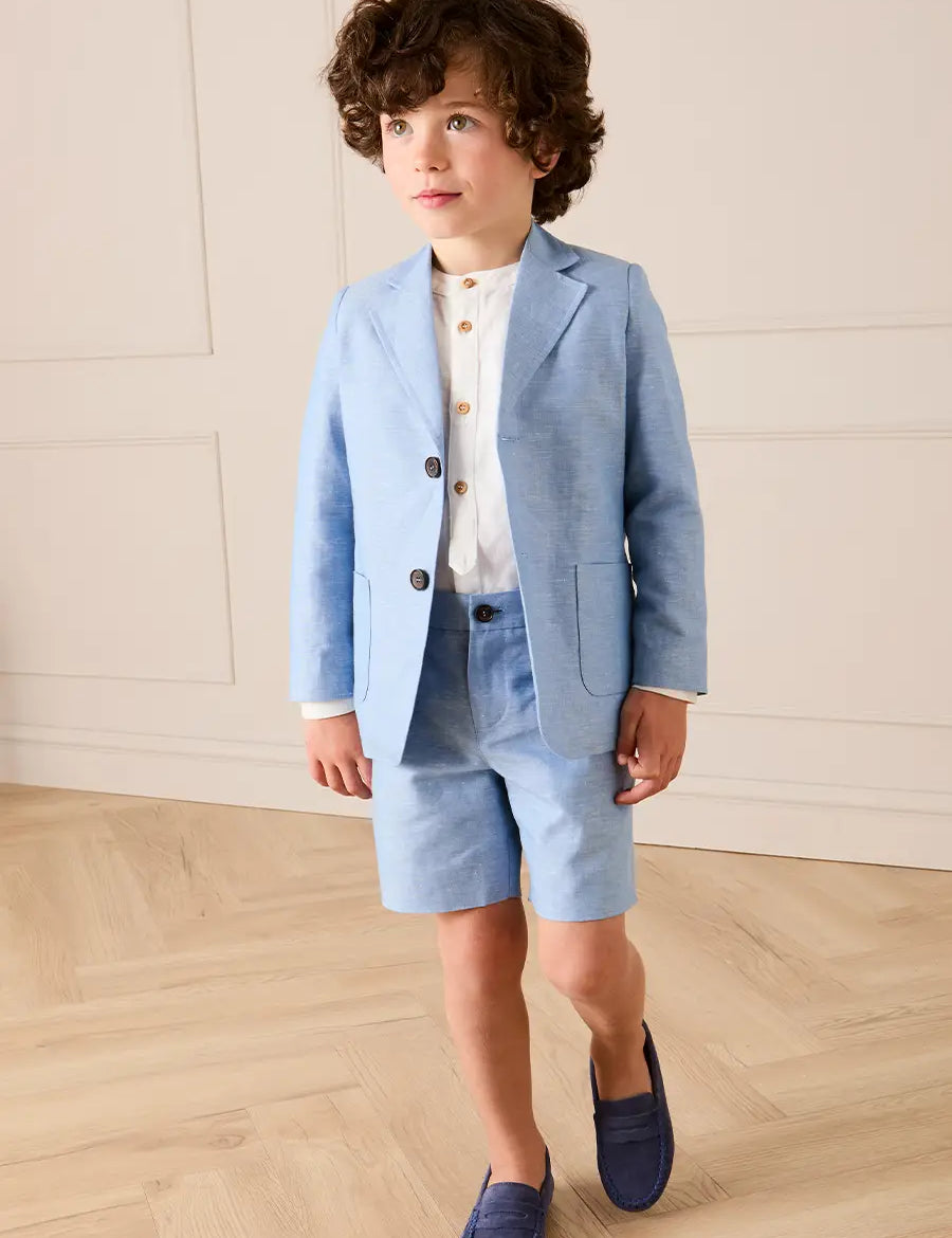 Linen Blend Tailored Shorts in Sky Blue (4-10yrs) Shorts from Pepa London