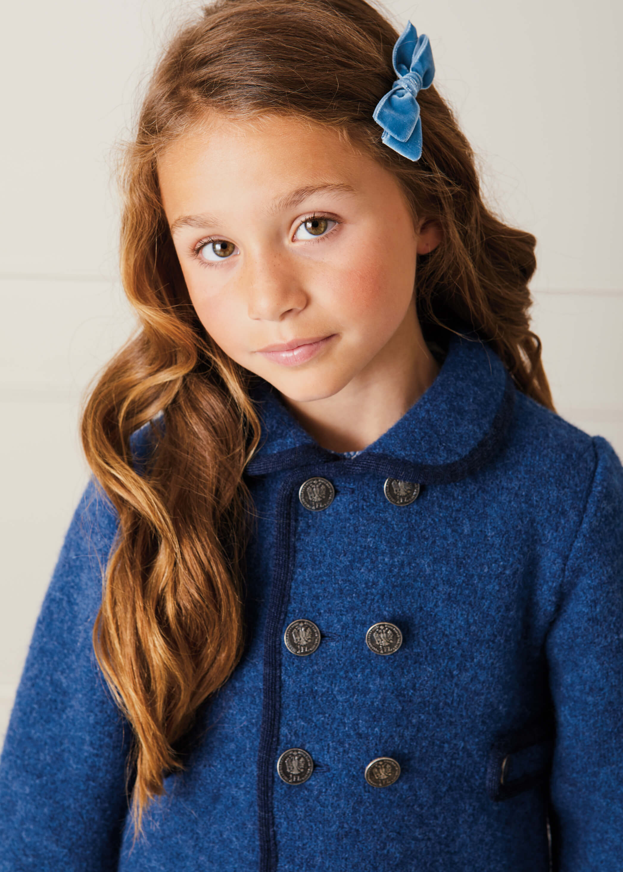 Velvet Medium-Bow Clip in Blue Hair Accessories  from Pepa London
