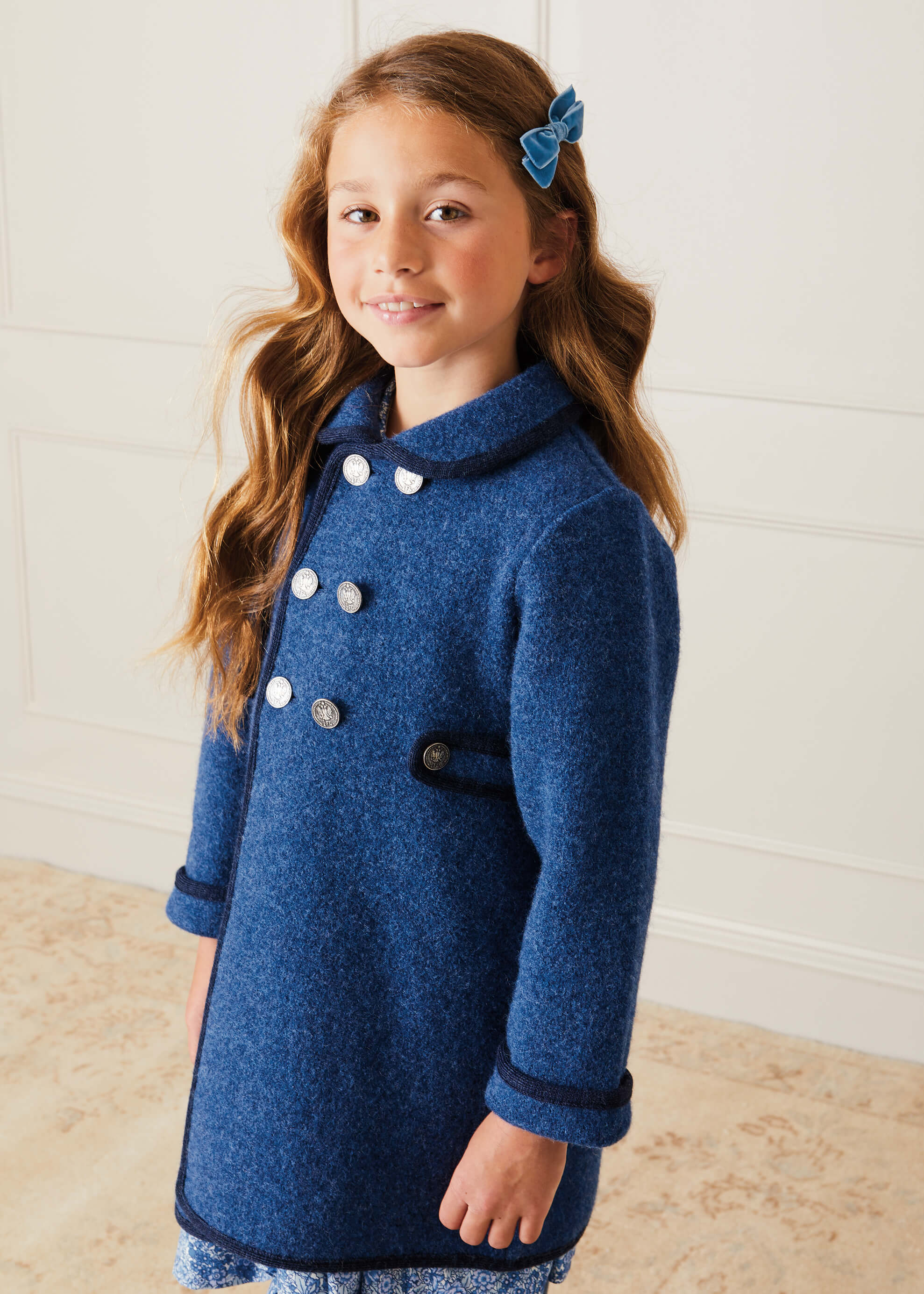 Austrian Double Breasted Navy Trim Coat in Blue (12mths-10yrs) Coats  from Pepa London