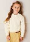 Cable Detail Crew Neck Jumper In Cream (4-10yrs) KNITWEAR  from Pepa London