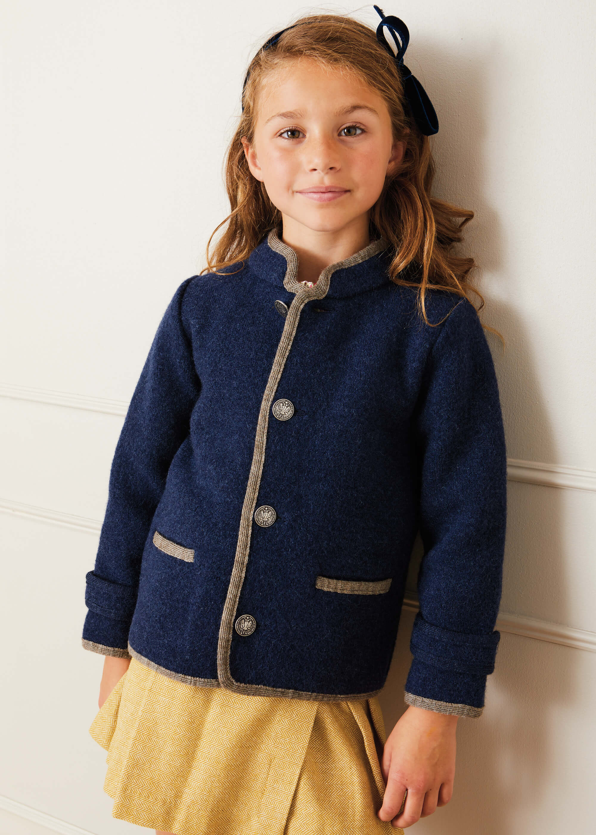 Austrian Single Breasted Contrast Trim Jacket in Blue (18mths-10yrs) Coats from Pepa London