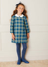 Check Peter Pan Collar Trapeze Dress In Classic Blue (12mths-10yrs) DRESSES  from Pepa London