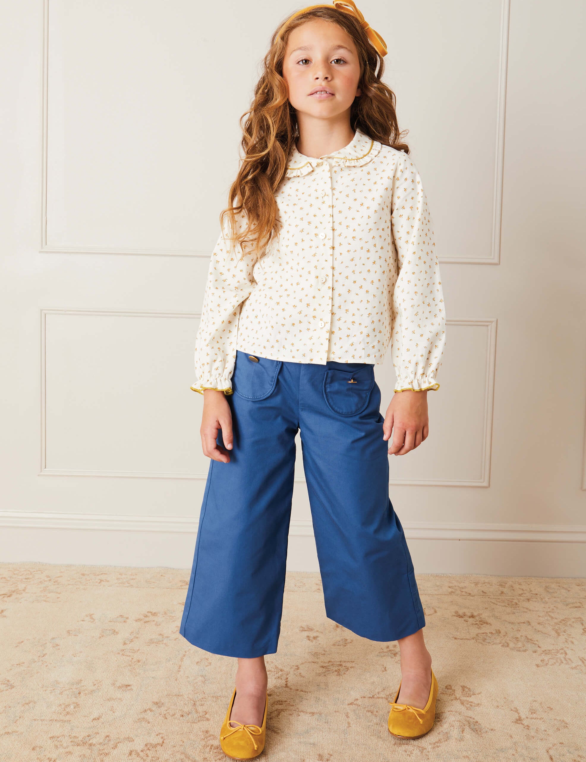 Wide Leg Gold Button Trousers in Blue (2-10yrs) Trousers  from Pepa London
