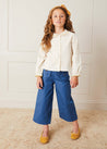 Wide Leg Gold Button Trousers in Blue (2-10yrs) Trousers  from Pepa London