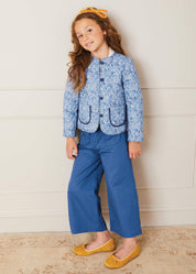 Wide Leg Gold Button Trousers in Blue (2-10yrs) Trousers  from Pepa London