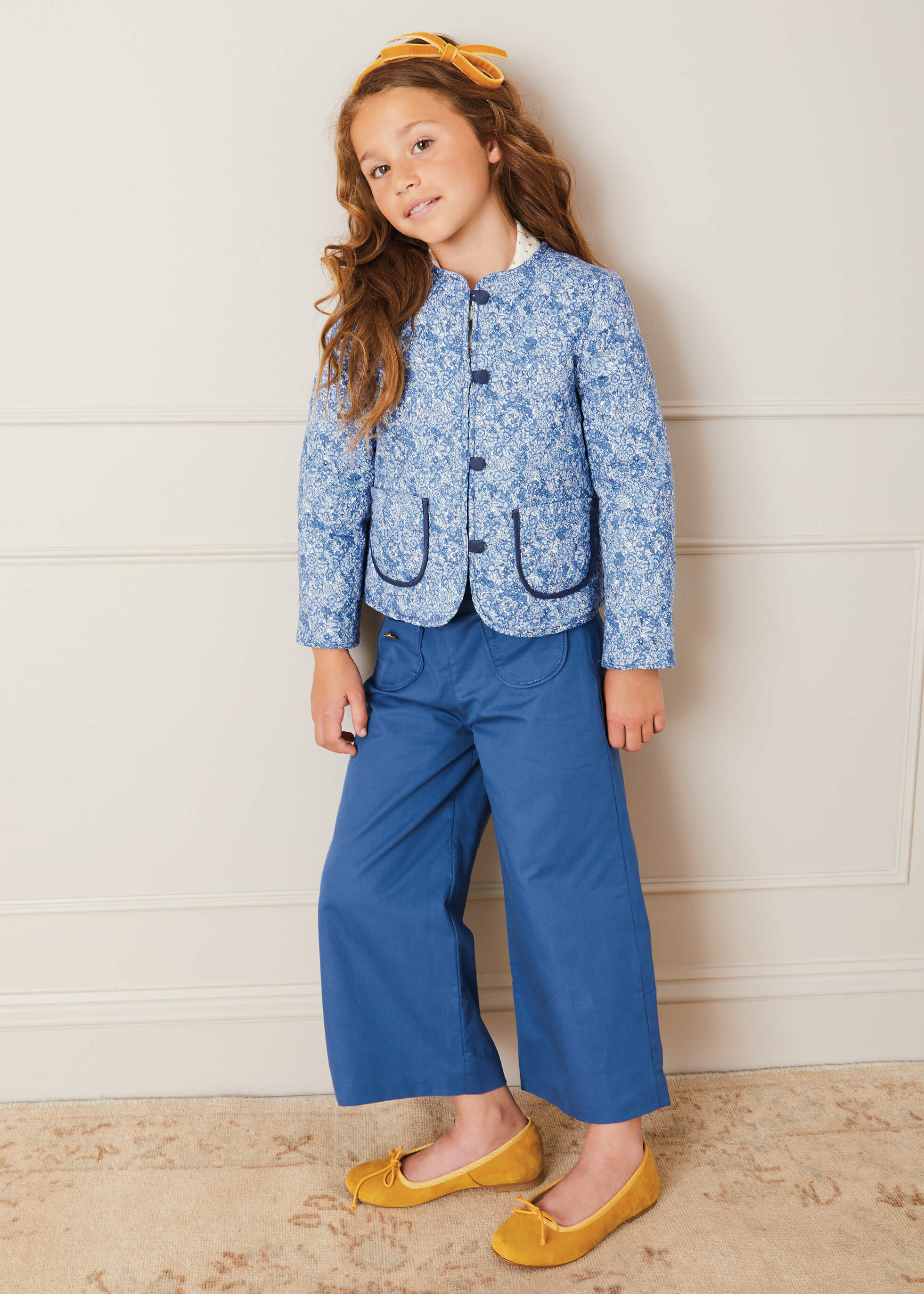Wide Leg Gold Button Trousers in Blue (2-10yrs) Trousers  from Pepa London
