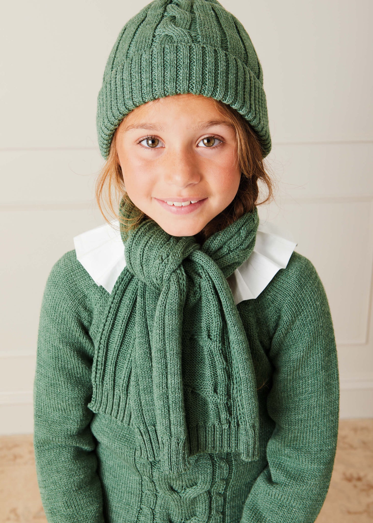 Cable Knit Scarf in Green Knitted Accessories  from Pepa London