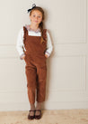 Corduroy Ruffle Detail Long Dungarees In Brown (4-10yrs) DUNGAREES  from Pepa London