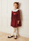 Velvet Lace Collar Long Sleeve Party Dress In Burgundy (2-10yrs) DRESSES  from Pepa London