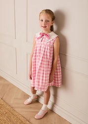 Catherine Gingham Embroidered Sleeveless Trapeze Dress in Pink (12mths- 10yrs) Dresses from Pepa London