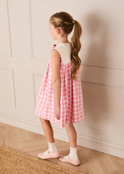 Catherine Gingham Embroidered Sleeveless Trapeze Dress in Pink (12mths- 10yrs) Dresses from Pepa London