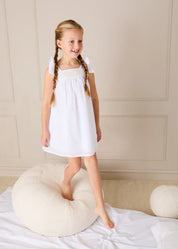 Bluebell Embroidered Bow Shoulder Tie Night Dress in White (18mths- 10yrs) Nightwear from Pepa London