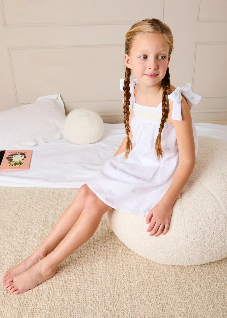 Bluebell Embroidered Bow Shoulder Tie Night Dress in White (18mths- 10yrs) Nightwear from Pepa London