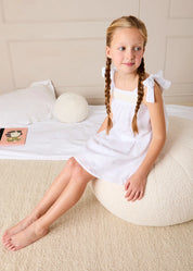 Bluebell Embroidered Bow Shoulder Tie Night Dress in White (18mths- 10yrs) Nightwear from Pepa London