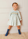 Floral Hand Smocked Long Sleeve Collar Dress In Mustard (12mths-6yrs) DRESSES  from Pepa London