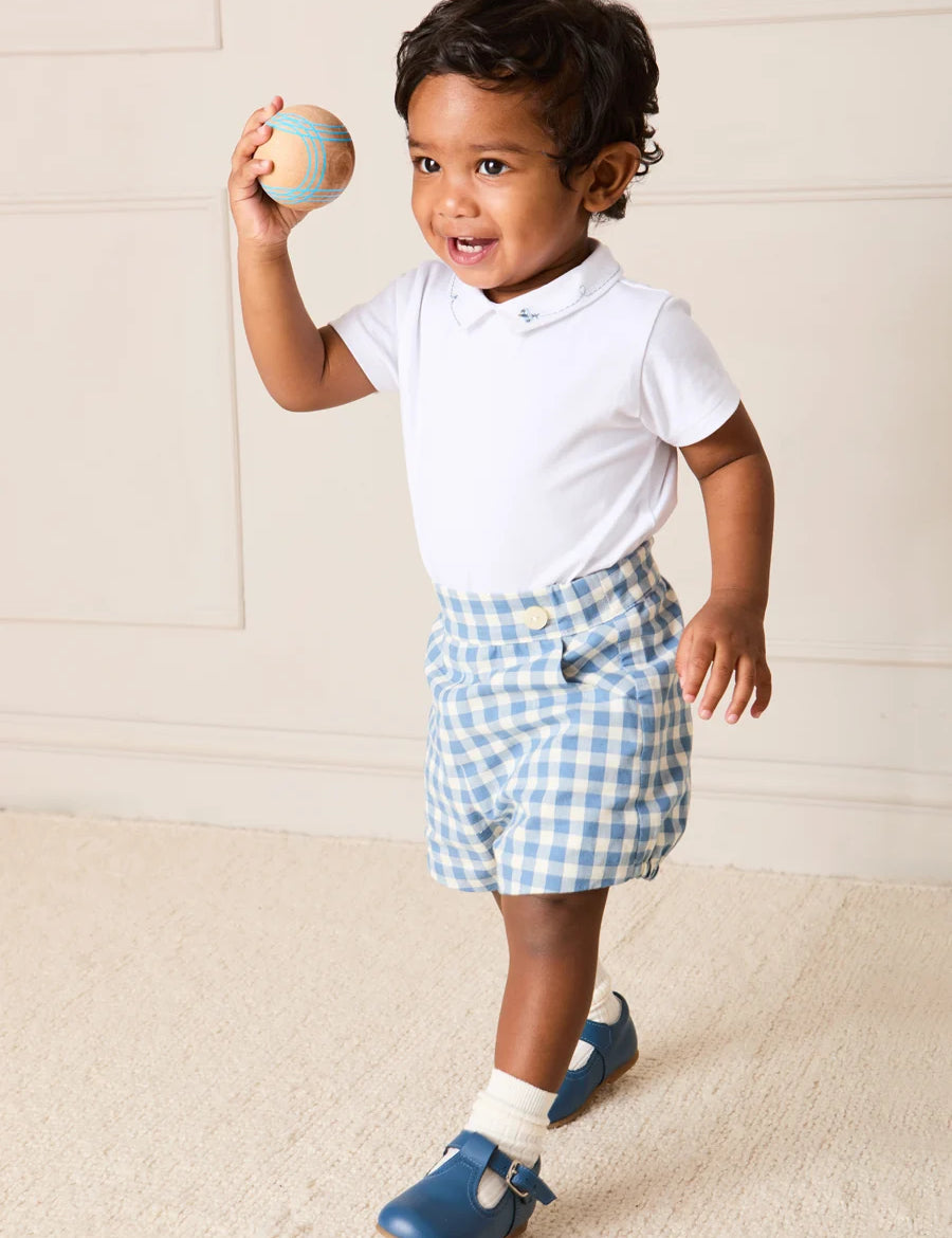 Darby Gingham Button Detail Bloomers in Blue (3mths-3yrs) Bloomers from Pepa London