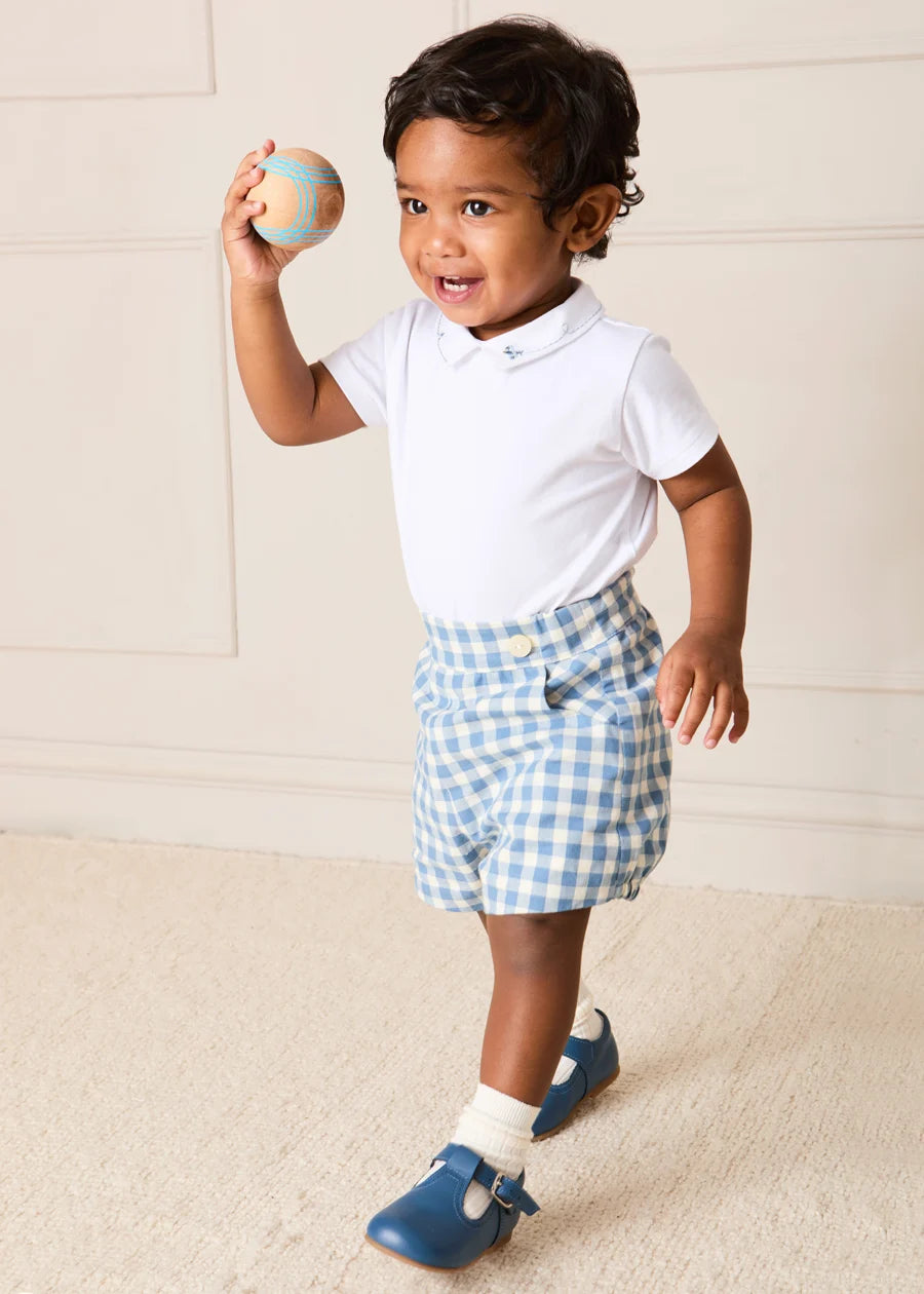Victoria Gingham Button Detail Bloomers in Blue (3mths-3yrs) Bloomers from Pepa London