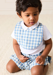 Victoria Gingham Scallop Edge Lined Bib in Blue