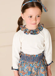 Margaret Annie Floral Ruffle Collar Top in Blue (2-10yrs) Tops & Bodysuits from Pepa London