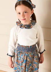 Margaret Annie Floral Ruffle Collar Top in Blue (2-10yrs) Tops & Bodysuits from Pepa London