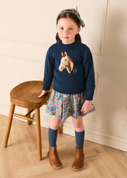 Horse Motif Jacquard Knitted Jumper in Navy (2-10yrs) Knitwear from Pepa London
