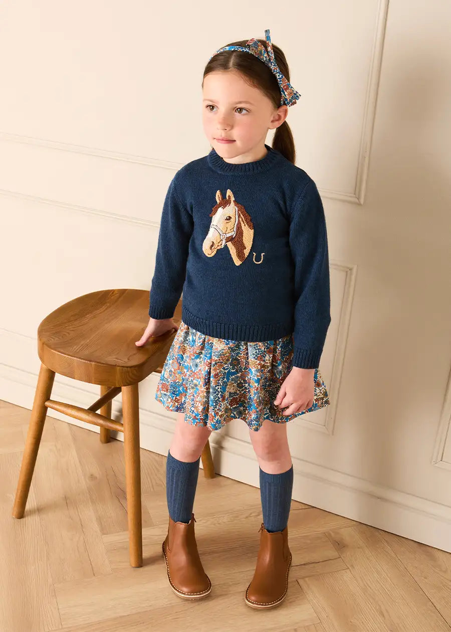 Margaret Annie Floral Elasticated Waist Skirt Made With Liberty Fabric in Blue (3-10yrs) Skirts from Pepa London