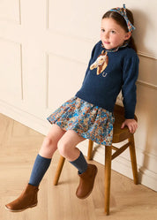 Horse Motif Jacquard Knitted Jumper in Navy (2-10yrs) Knitwear from Pepa London