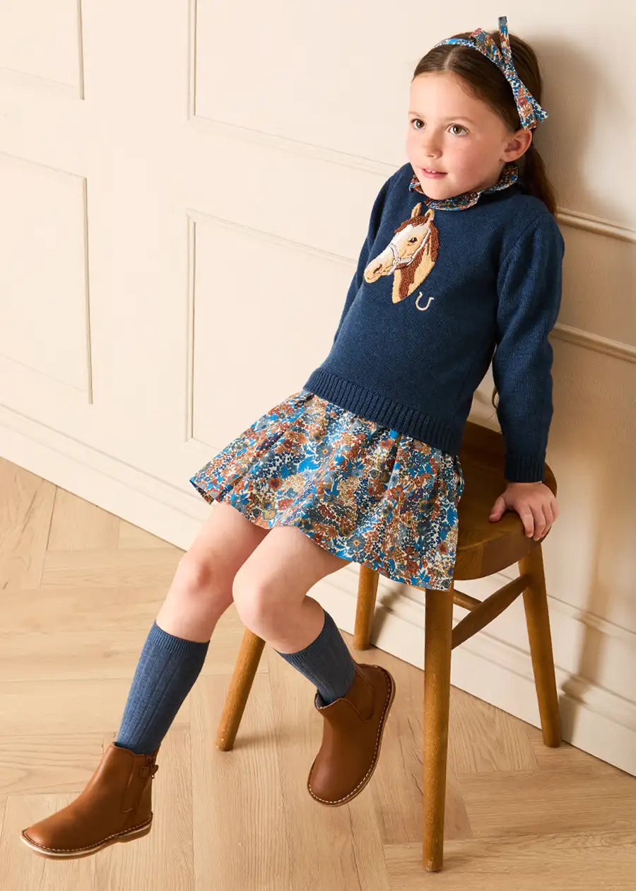Margaret Annie Floral Elasticated Waist Skirt Made With Liberty Fabric in Blue (3-10yrs) Skirts from Pepa London