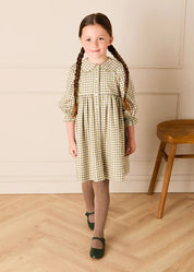 Westbury Gingham Long Sleeve Layered Collar Dress in Green (18mths-10yrs) Dresses from Pepa London