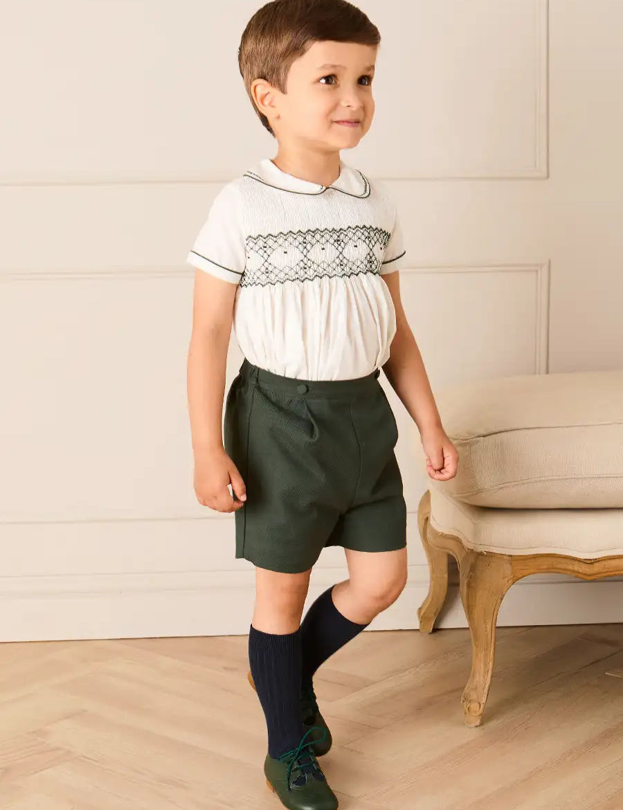 The Icon Hand Smocked Peter Pan Collar Two Piece Set in Green (18mths-6yrs) TWO PIECE SETS from Pepa London