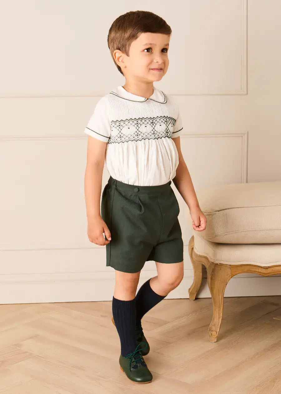 The Icon Hand Smocked Peter Pan Collar Two Piece Set in Green (18mths-6yrs) TWO PIECE SETS from Pepa London