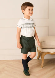 The Icon Hand Smocked Peter Pan Collar Two Piece Set in Green (18mths-6yrs) TWO PIECE SETS from Pepa London