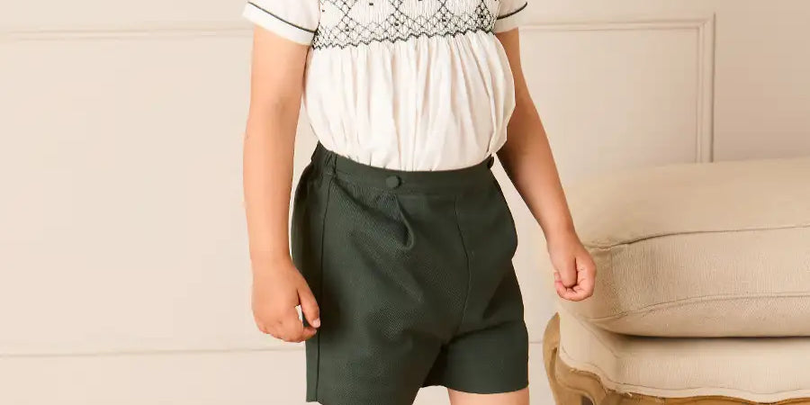 The Icon Hand Smocked Peter Pan Collar Two Piece Set in Green (18mths-6yrs) TWO PIECE SETS from Pepa London