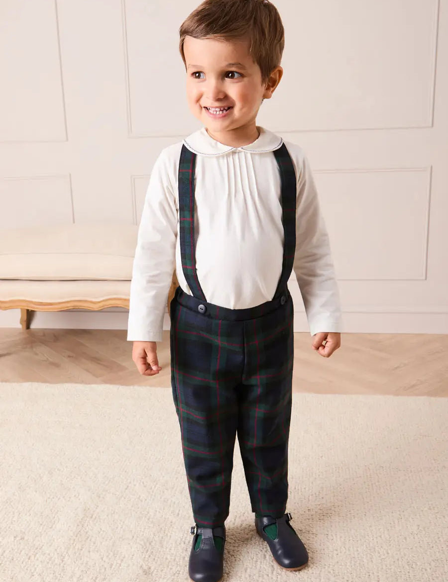 Kinnerton Tartan Trousers with Braces in Blue (18mths-5yrs) Trousers from Pepa London
