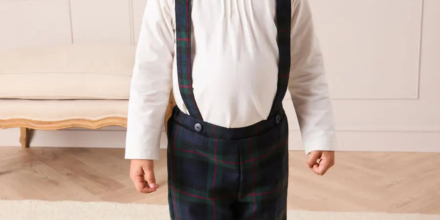 Kinnerton Tartan Trousers with Braces in Blue (18mths-5yrs) Trousers from Pepa London