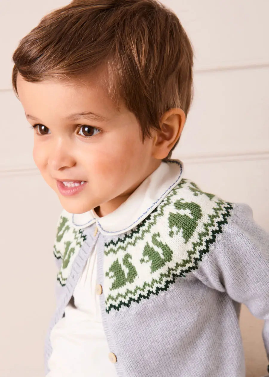 Squirrel Jacquard Knitted Cardigan in Grey (6mths-5yrs) Knitwear from Pepa London