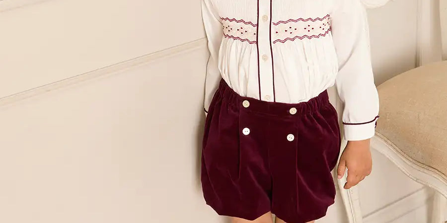 Velvet Hand Smocked Peter Pan Collar Two Piece Set in Burgundy (18mths-4yrs) TWO PIECE SETS from Pepa London